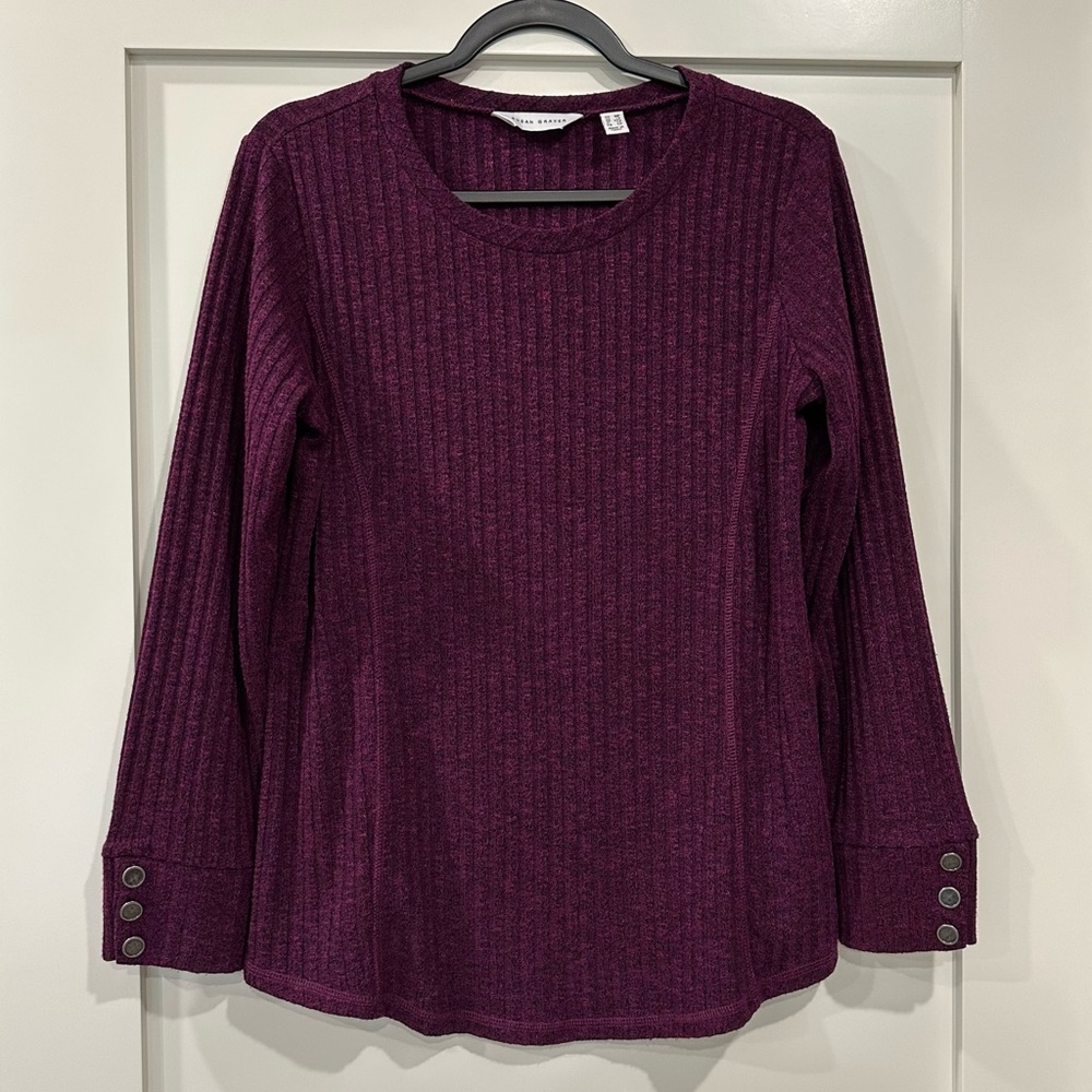 Susan Graver Ribbed Long Sleeve Crew Neck Medium Petite
